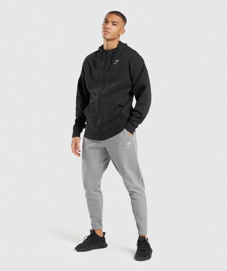 Men's Gymshark Essential Zip Up Hoodie Black | NZ 4GIPNY